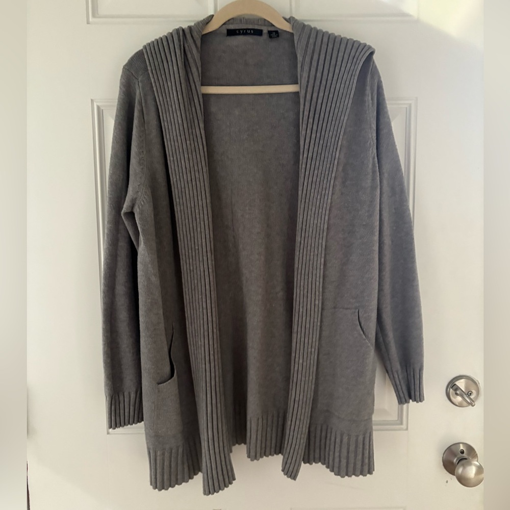 Woman’s Heather Gray Hooded Cardigan Sweater